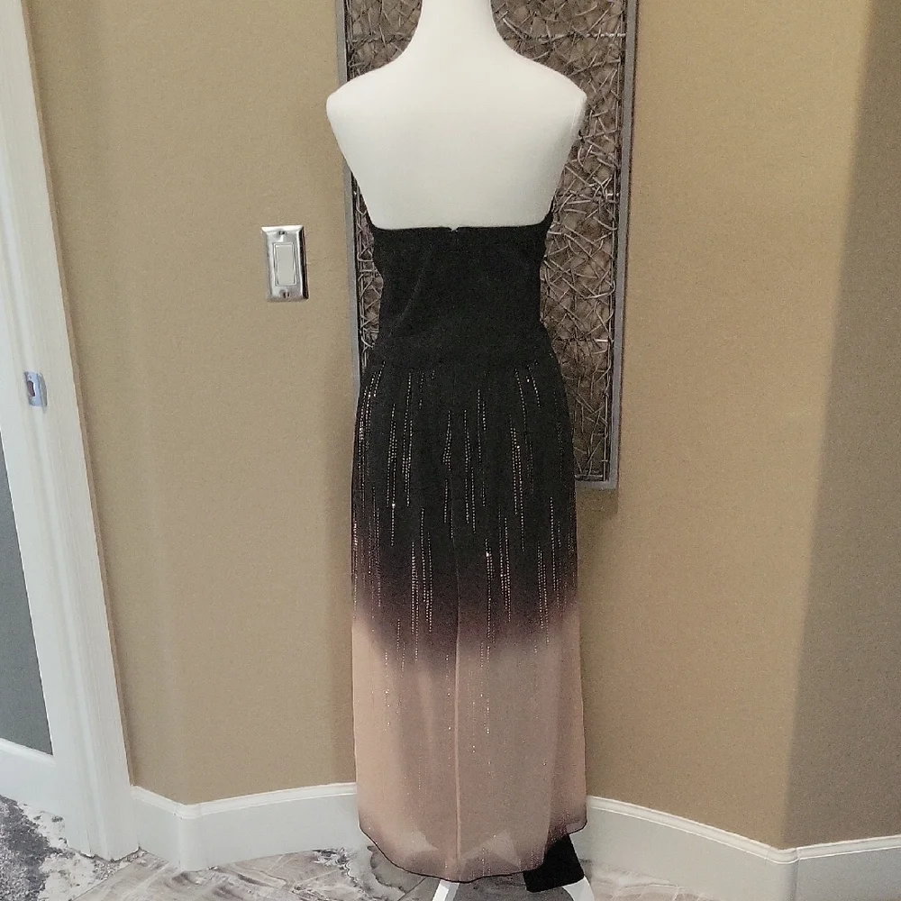 VENUS Strapless Ombre Black and Tan Jumpsuit With Pants And Sheer Skirt - Picture 6 of 6